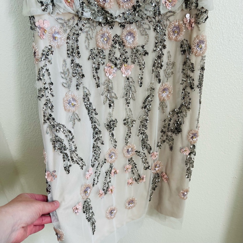 Adrianna Papell Beaded Floral Nude Short Dress - Picture 3 of 6